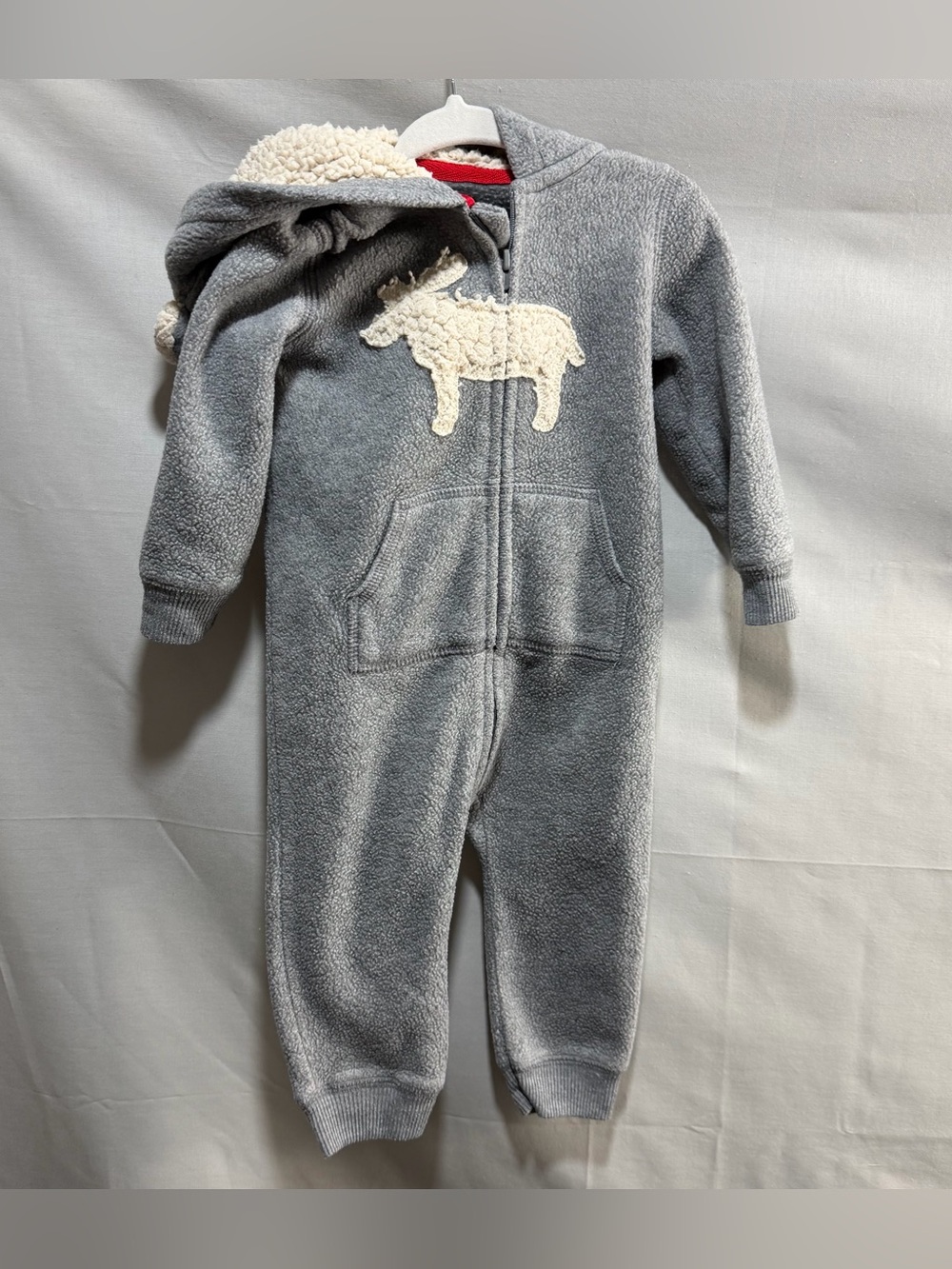 Carter’s fleece hooded moose jumpsuit size 12m